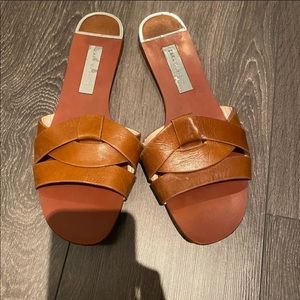 Zara Brown Leather “Hermes” Slides Size 10